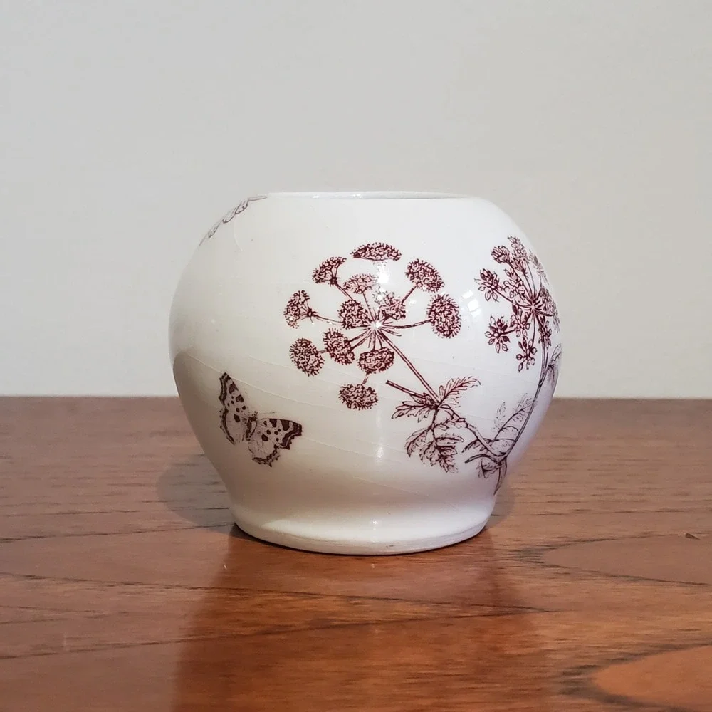 Vintage‎ Staffordshire Style Transferware Ceramic Portrait Moon Pot Vase